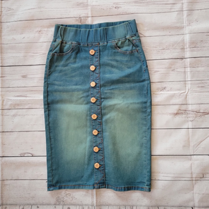 Button Front Vintage Wash Skirt