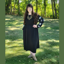 Load image into Gallery viewer, Plaid Sleeved Black Dress