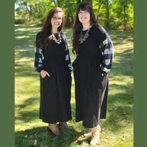 Plaid Sleeved Black Dress