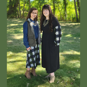 Plaid Sleeved Black Dress