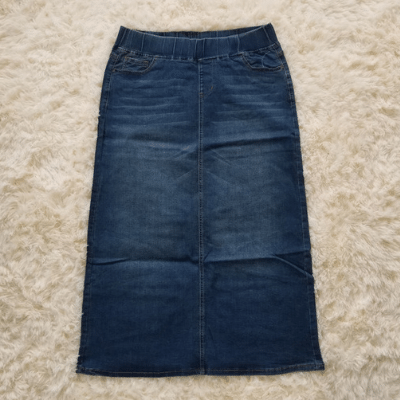 Long Carly Elastic Waist Denim Skirt Vintage Wash